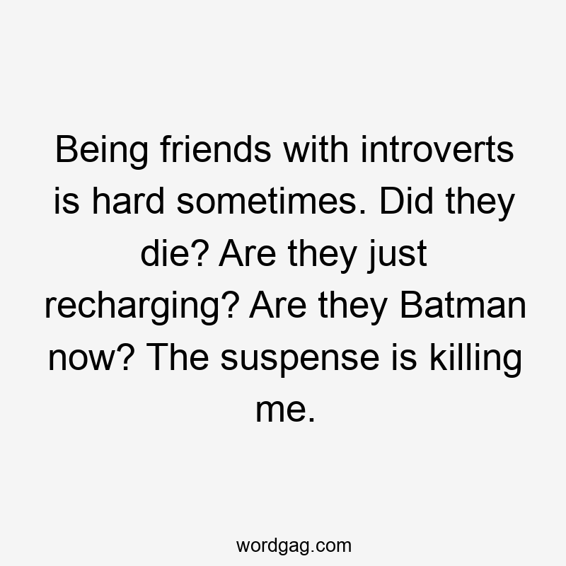 Being friends with introverts is hard sometimes. Did they die? Are they just recharging? Are they Batman now? The suspense is killing me.