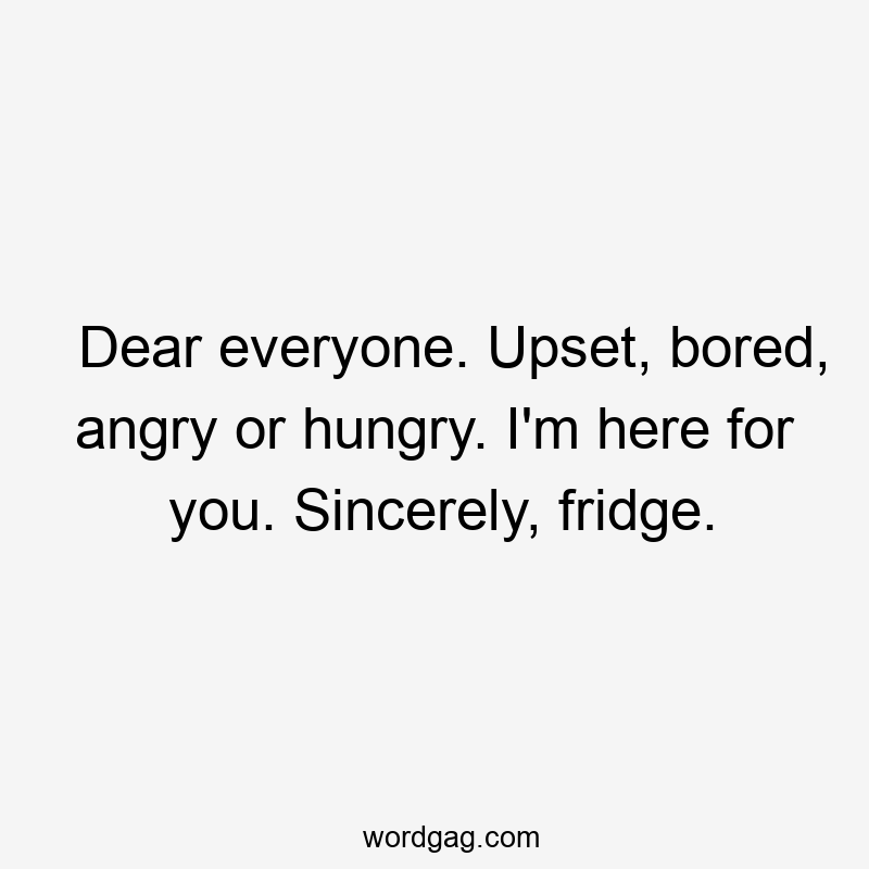 Dear everyone. Upset, bored, angry or hungry. I’m here for you. Sincerely, fridge.