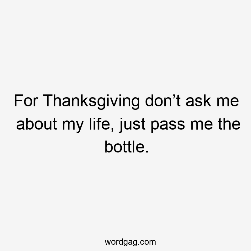 For Thanksgiving don’t ask me about my life, just pass me the bottle.