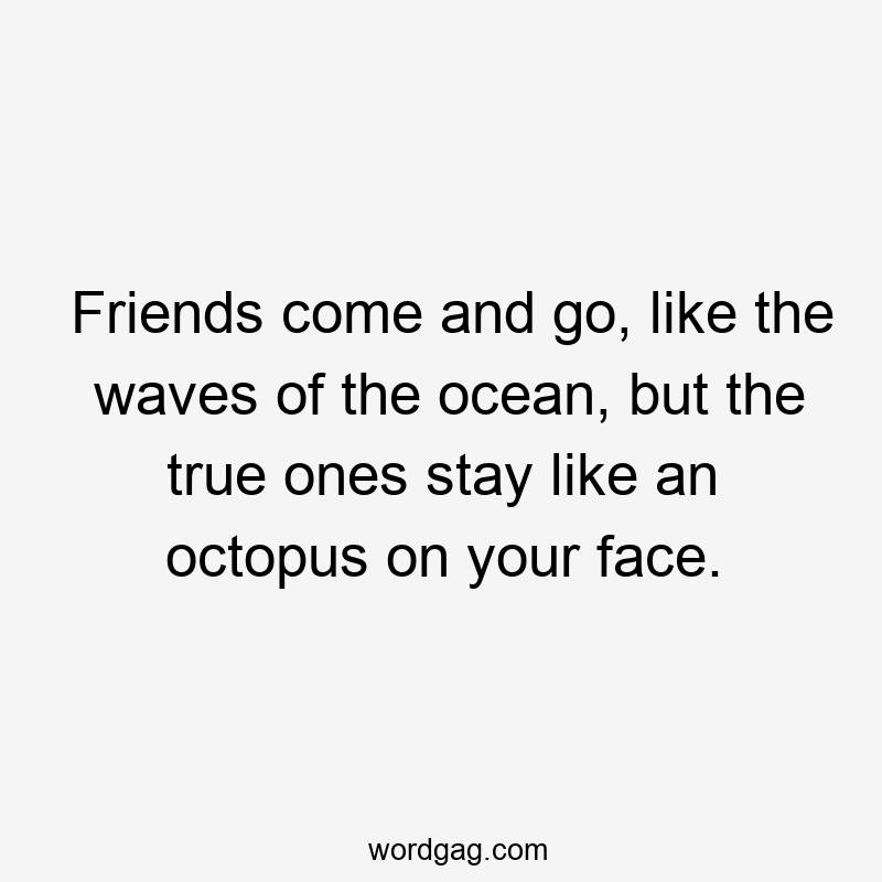 Friends come and go, like the waves of the ocean, but the true ones stay like an octopus on your face.
