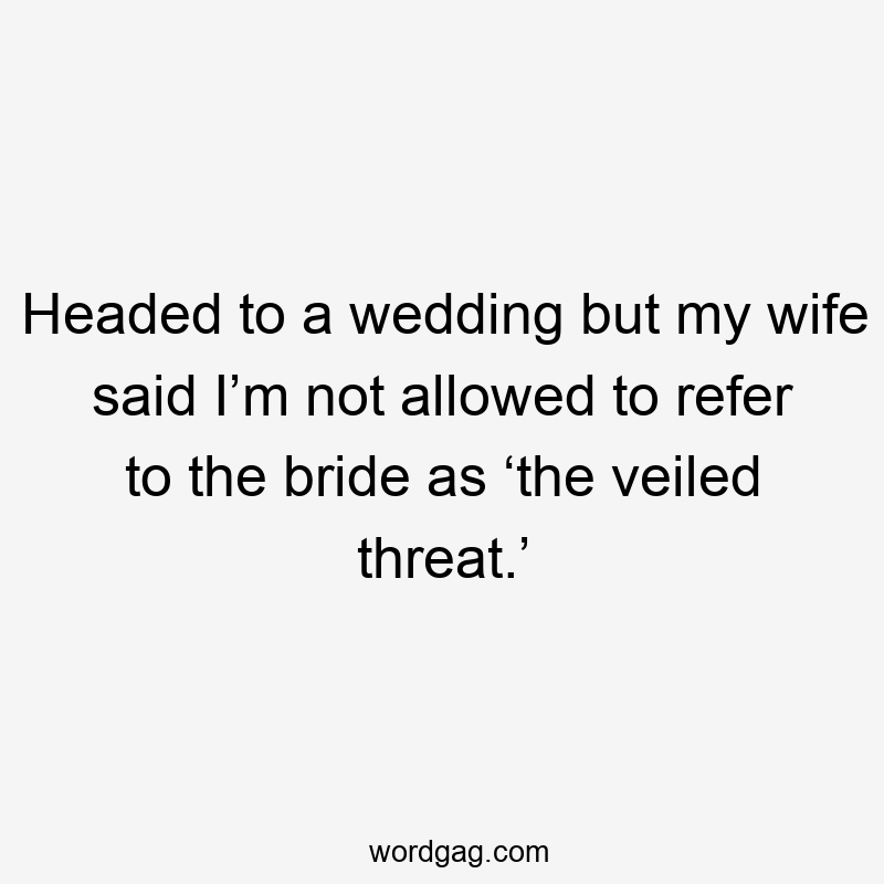 Headed to a wedding but my wife said I’m not allowed to refer to the bride as ‘the veiled threat.’