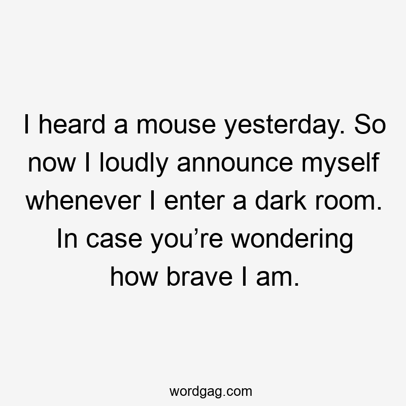 I heard a mouse yesterday. So now I loudly announce myself whenever I enter a dark room. In case you’re wondering how brave I am.