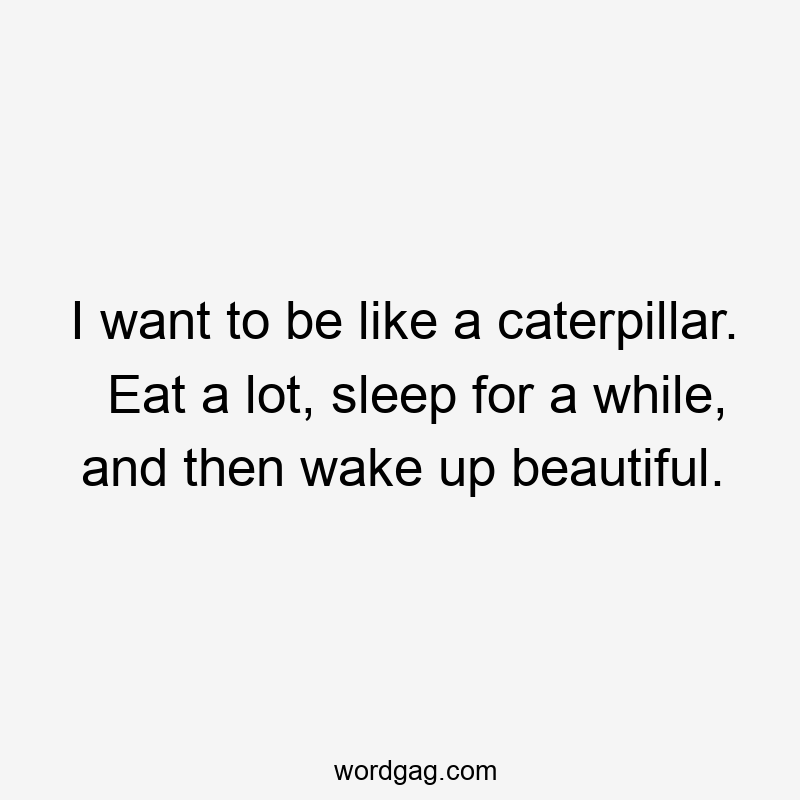 I want to be like a caterpillar. Eat a lot, sleep for a while, and then wake up beautiful.