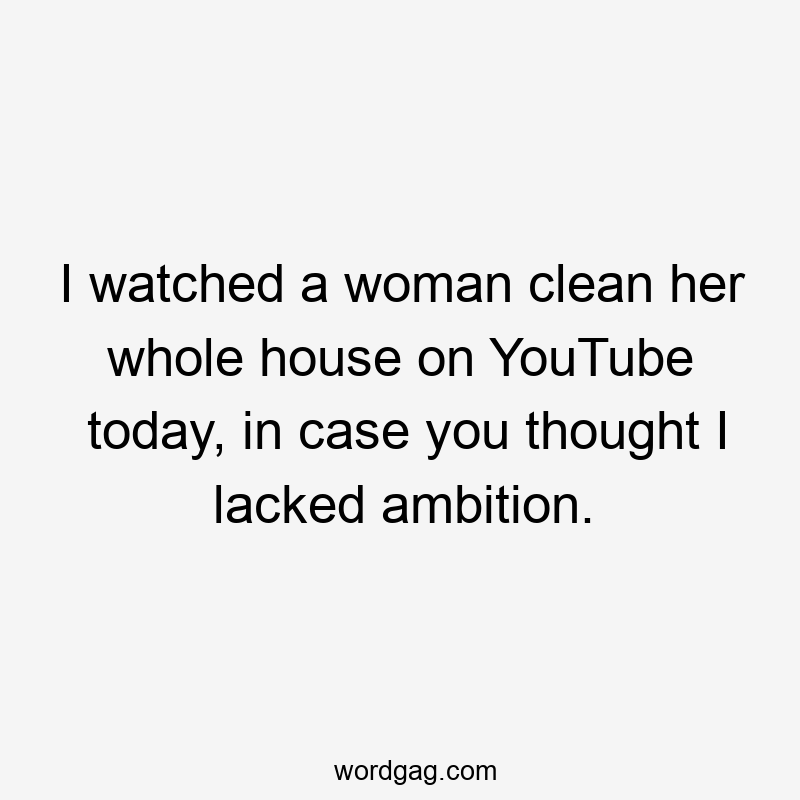 I watched a woman clean her whole house on YouTube today, in case you thought I lacked ambition.
