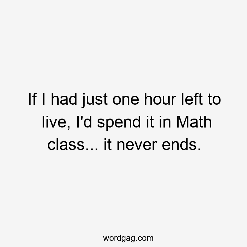 If I had just one hour left to live, I’d spend it in Math class… it never ends.