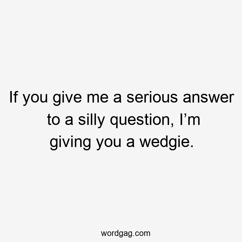 If you give me a serious answer to a silly question, I’m giving you a wedgie.