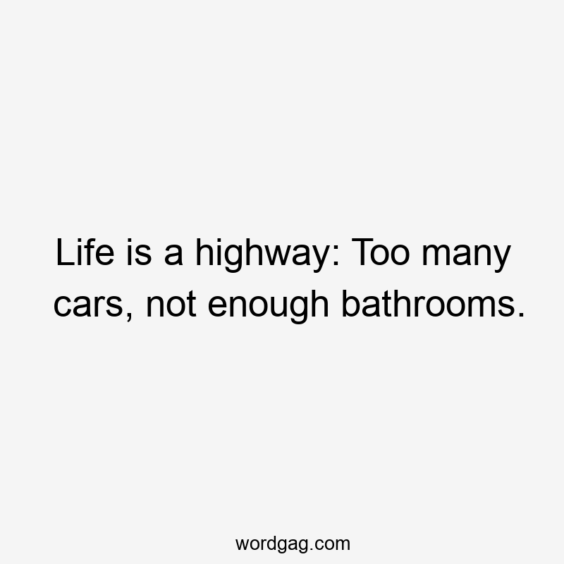 Life is a highway: Too many cars, not enough bathrooms.