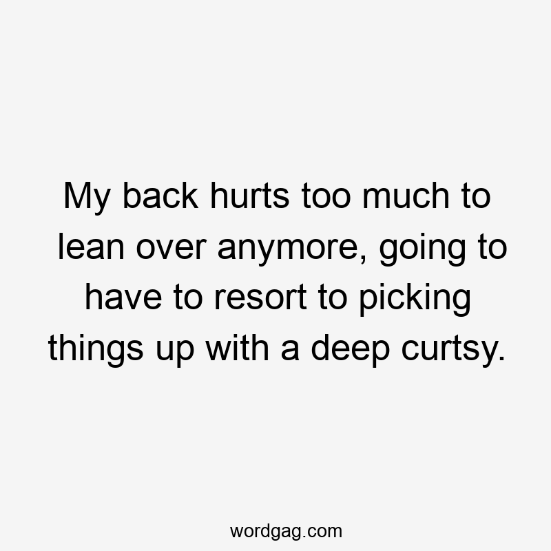 My back hurts too much to lean over anymore, going to have to resort to picking things up with a deep curtsy.