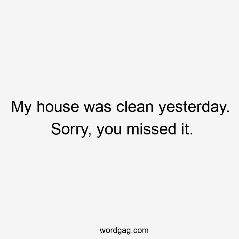 My house was clean yesterday. Sorry, you missed it.
