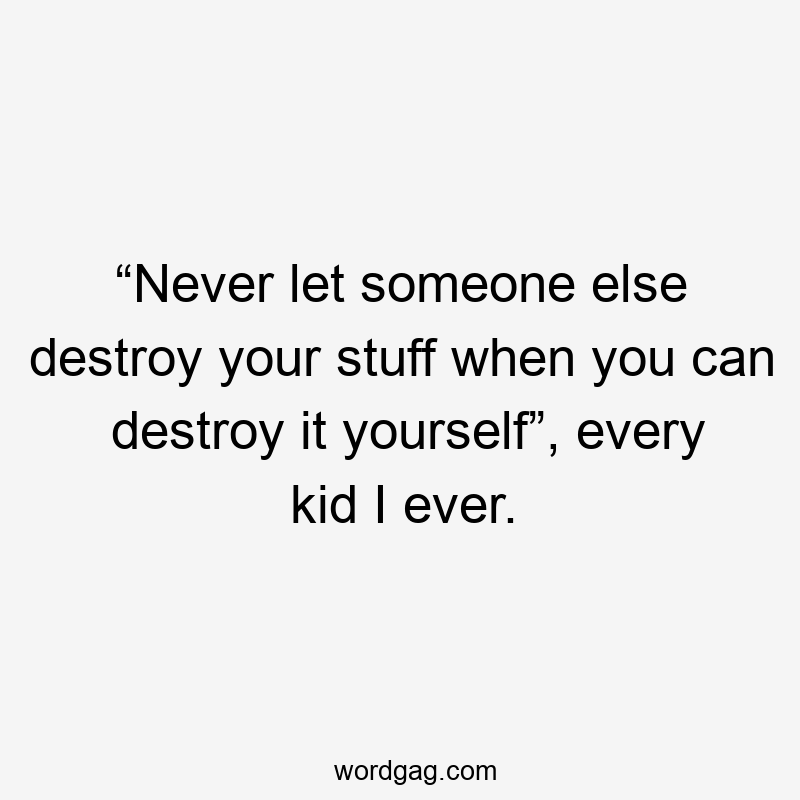 “Never let someone else destroy your stuff when you can destroy it yourself”, every kid I ever.