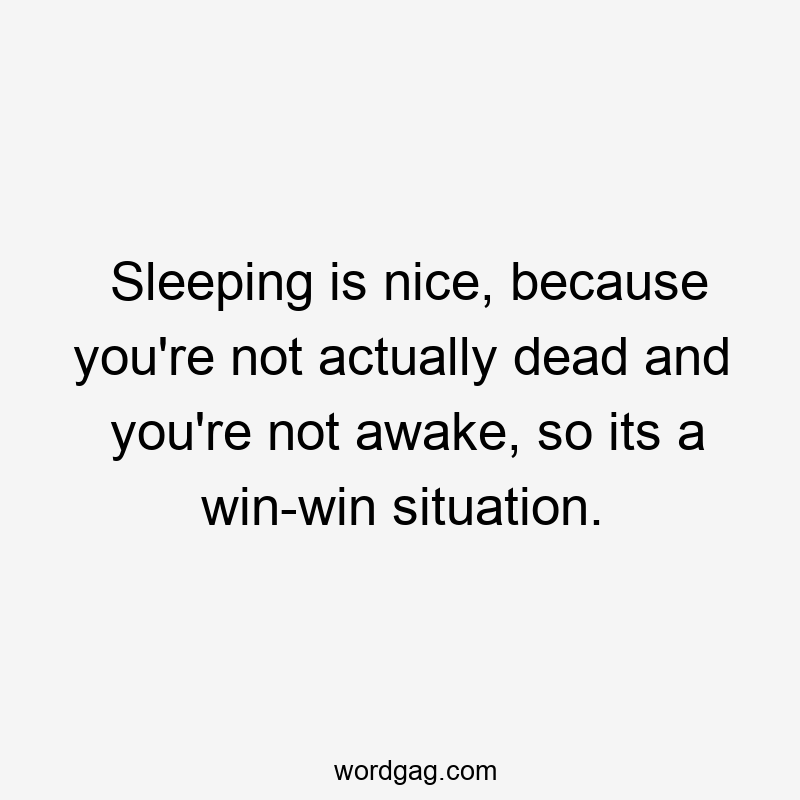 Sleeping is nice, because you're not actually dead and you're not awake, so its a win-win situation.