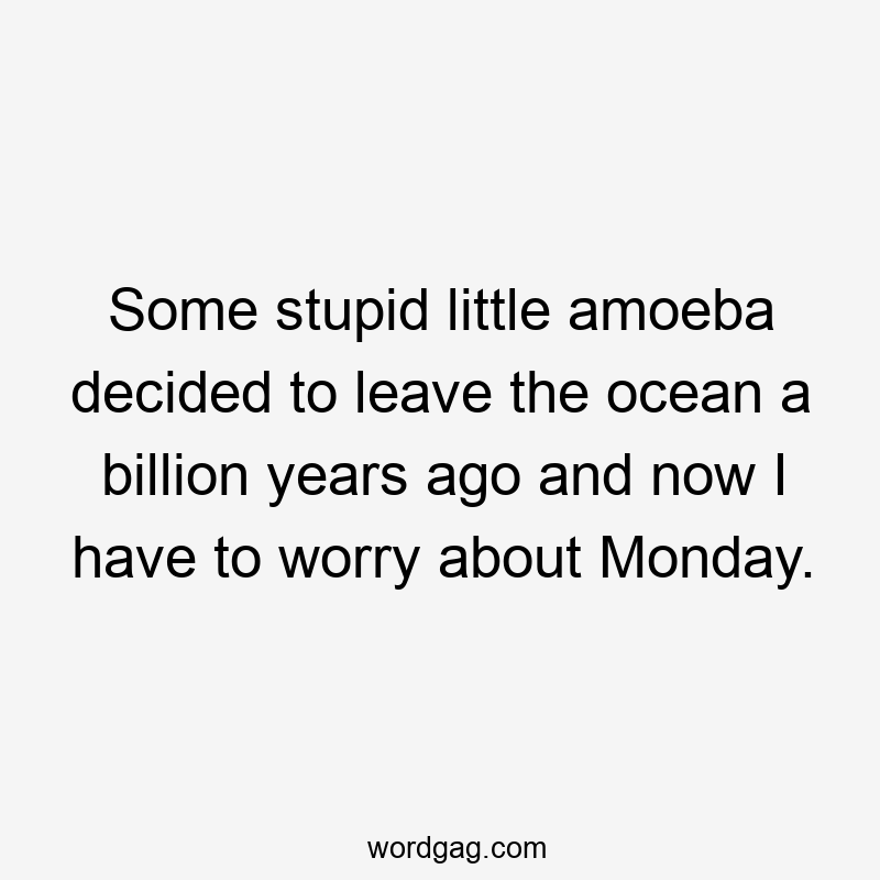 Some stupid little amoeba decided to leave the ocean a billion years ago and now I have to worry about Monday.