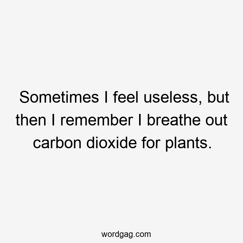 Sometimes I feel useless, but then I remember I breathe out carbon dioxide for plants.