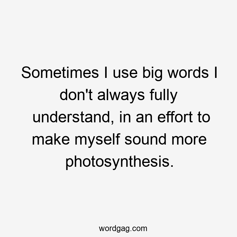 Sometimes I use big words I don’t always fully understand, in an effort to make myself sound more photosynthesis.