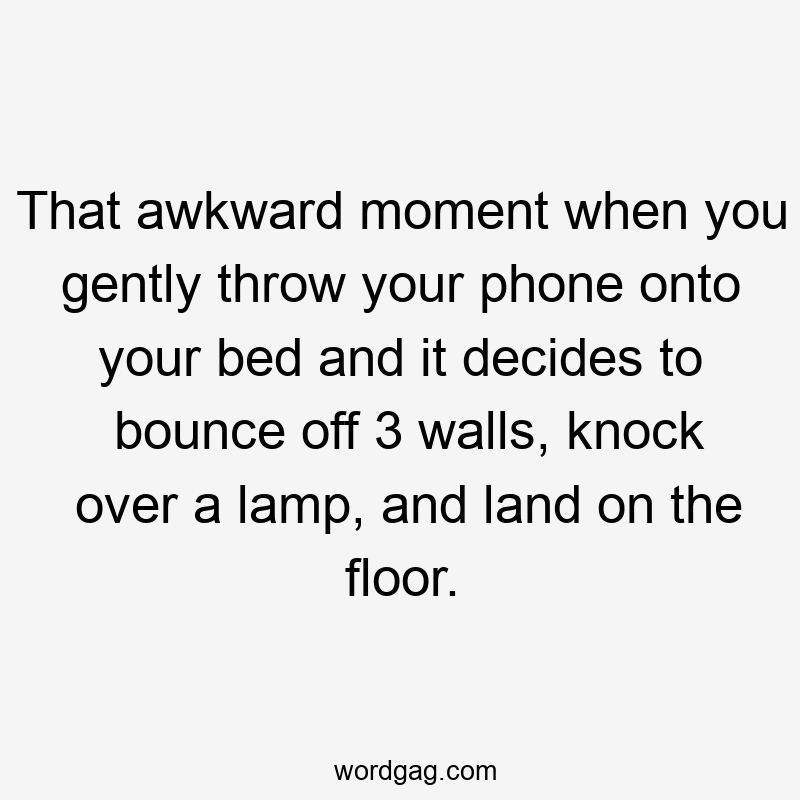 That awkward moment when you gently throw your phone onto your bed and it decides to bounce off 3 walls, knock over a lamp, and land on the floor.