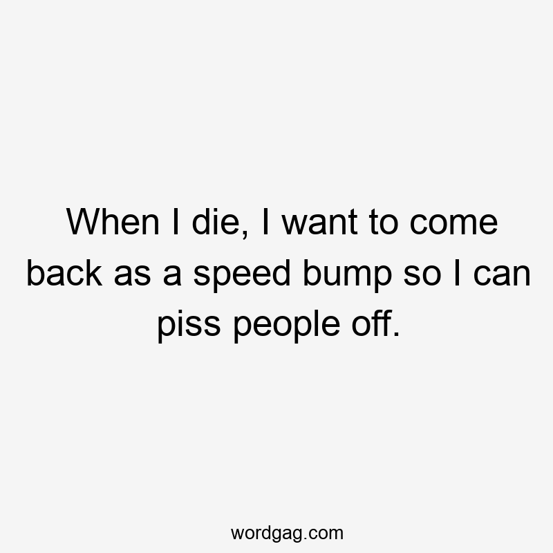 When I die, I want to come back as a speed bump so I can piss people off.