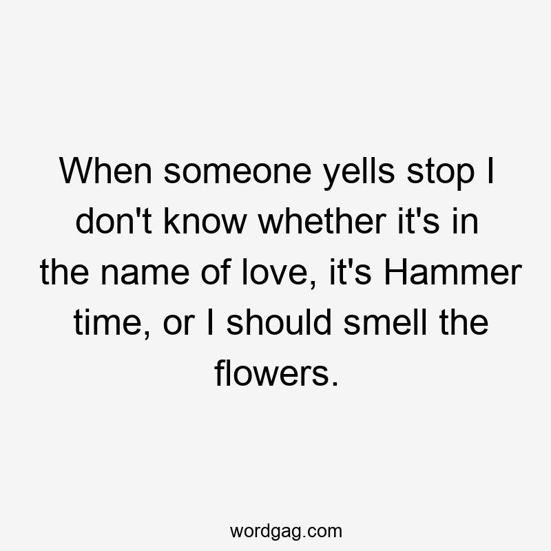 When someone yells stop I don't know whether it's in the name of love, it's Hammer time, or I should smell the flowers.