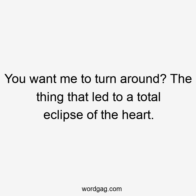 You want me to turn around? The thing that led to a total eclipse of the heart.