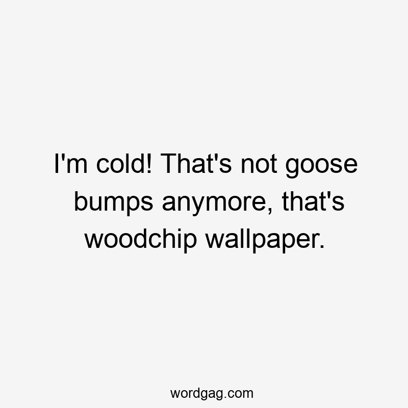 I’m cold! That’s not goose bumps anymore, that’s woodchip wallpaper.