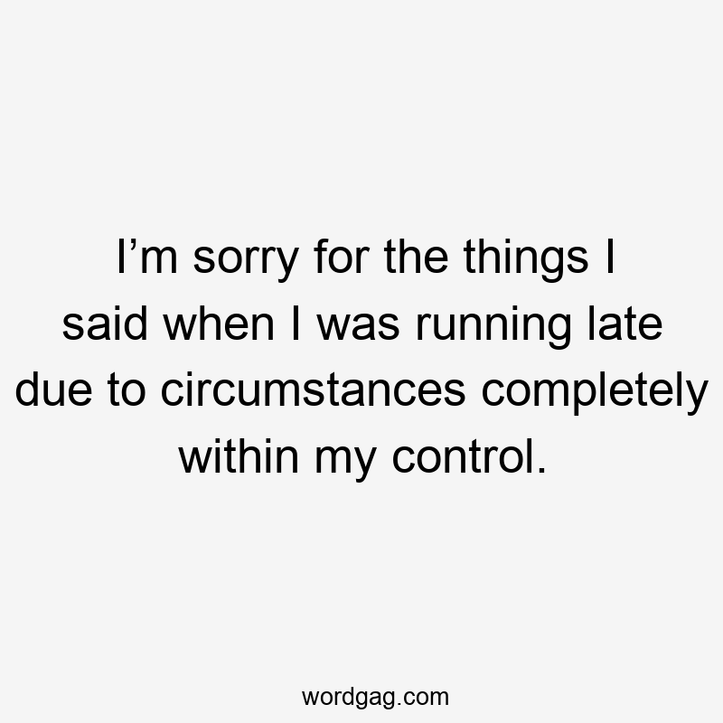 I’m sorry for the things I said when I was running late due to circumstances completely within my control.