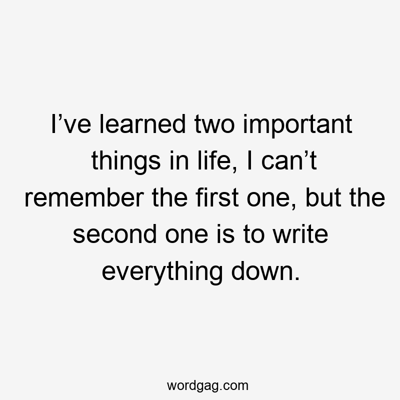 I’ve learned two important things in life, I can’t remember the first one, but the second one is to write everything down.