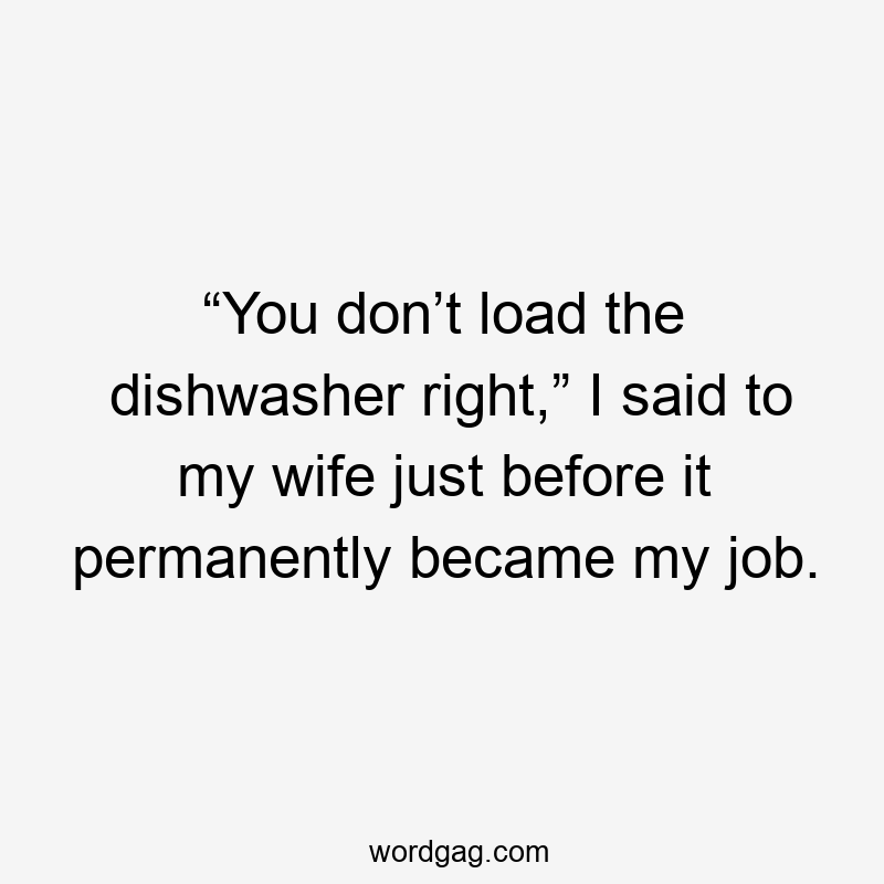 “You don’t load the dishwasher right,” I said to my wife just before it permanently became my job.