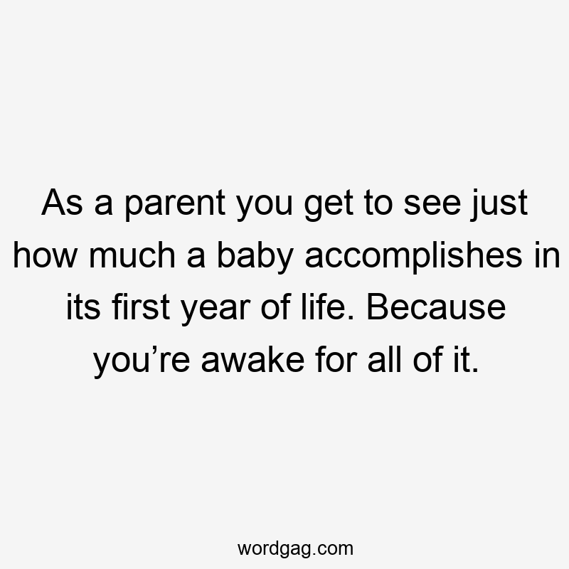 As a parent you get to see just how much a baby accomplishes in its first year of life. Because you’re awake for all of it.