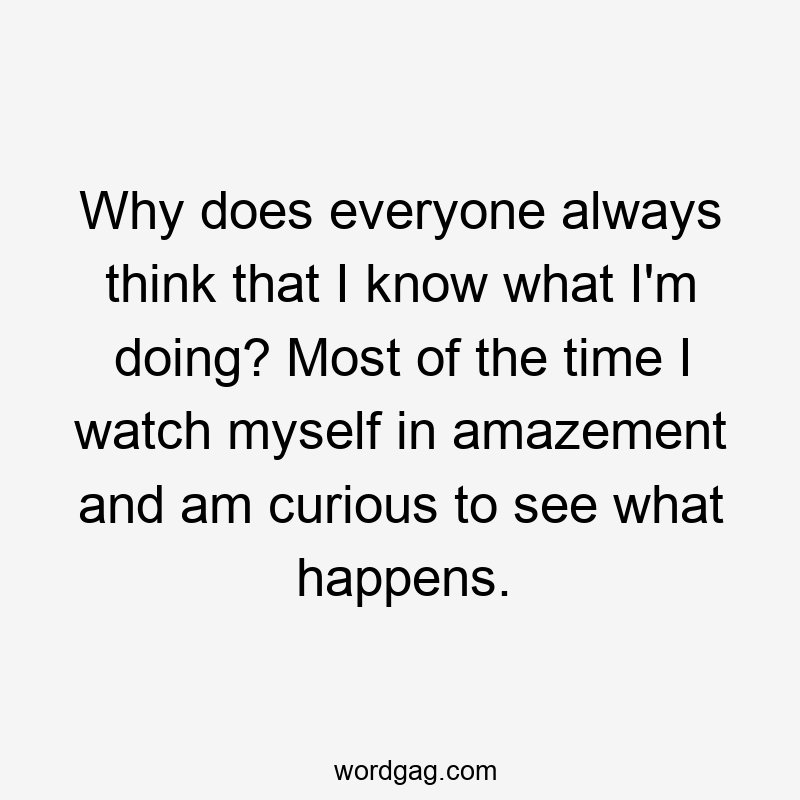 Why does everyone always think that I know what I’m doing? Most of the time I watch myself in amazement and am curious to see what happens.