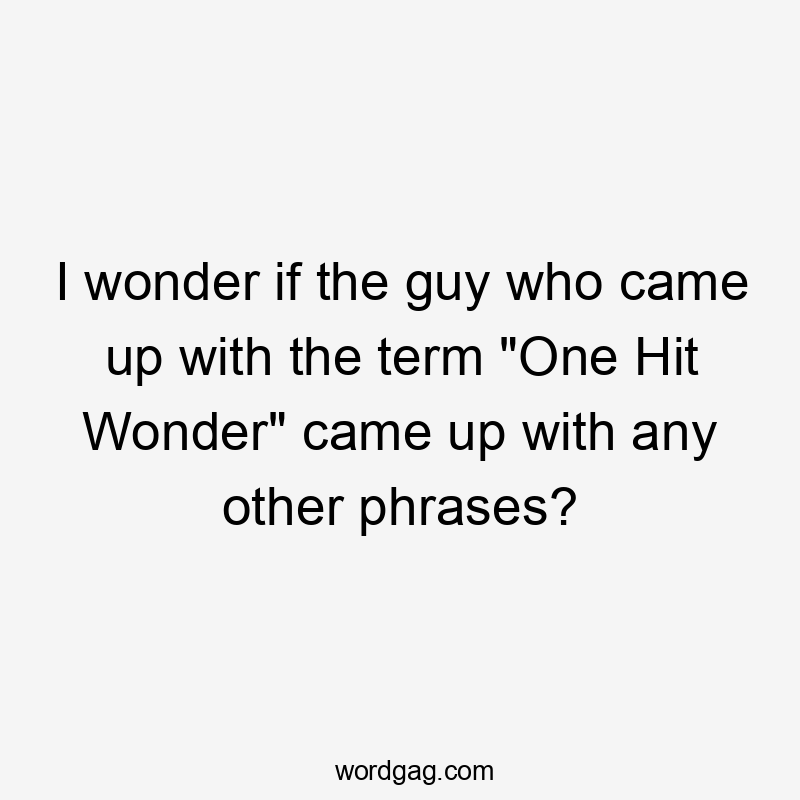 I wonder if the guy who came up with the term "One Hit Wonder" came up with any other phrases?