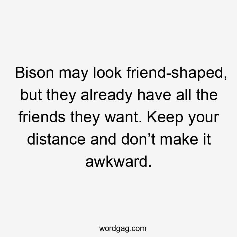 Bison may look friend-shaped, but they already have all the friends they want. Keep your distance and don’t make it awkward.