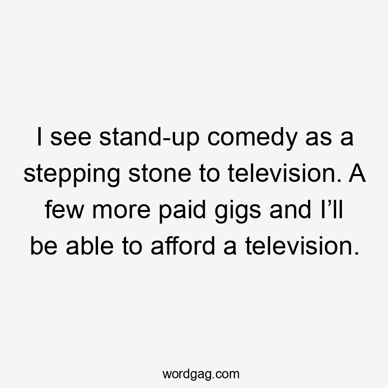 I see stand-up comedy as a stepping stone to television. A few more paid gigs and I’ll be able to afford a television.