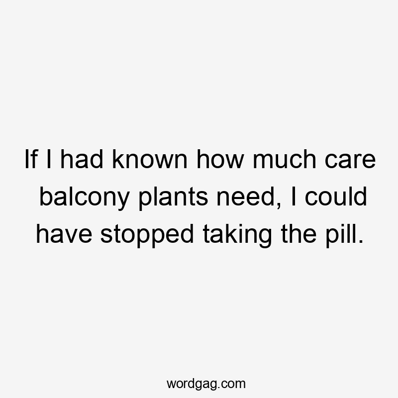 If I had known how much care balcony plants need, I could have stopped taking the pill.