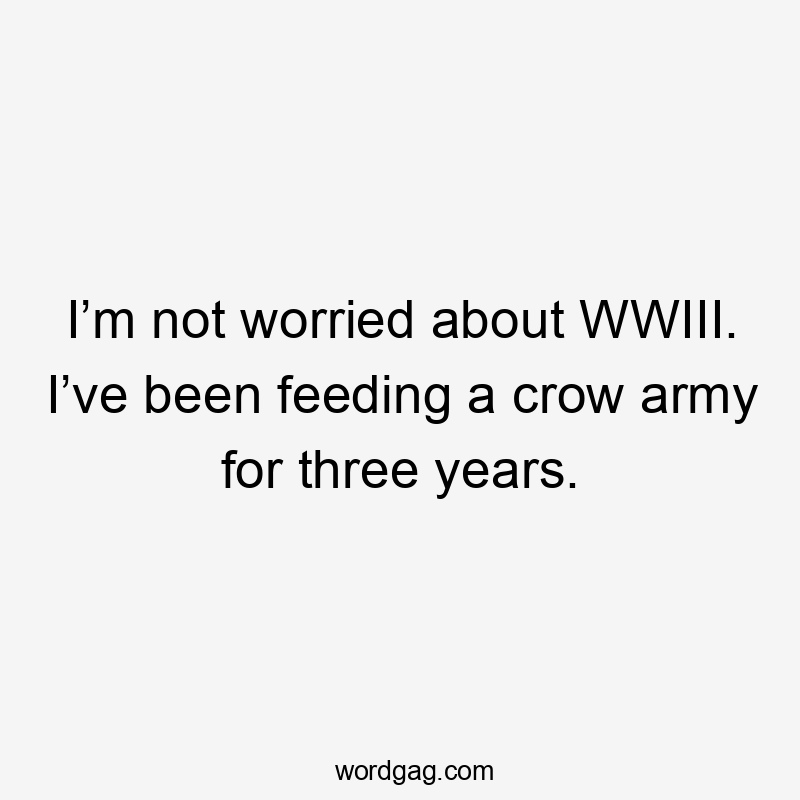 I’m not worried about WWIII. I’ve been feeding a crow army for three years.
