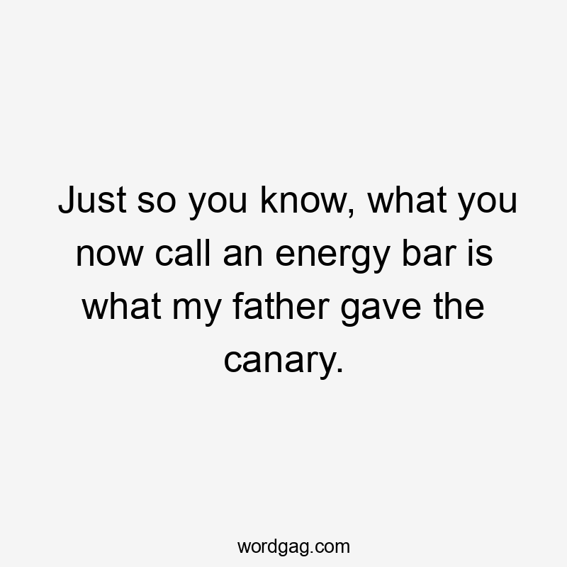 Just so you know, what you now call an energy bar is what my father gave the canary.
