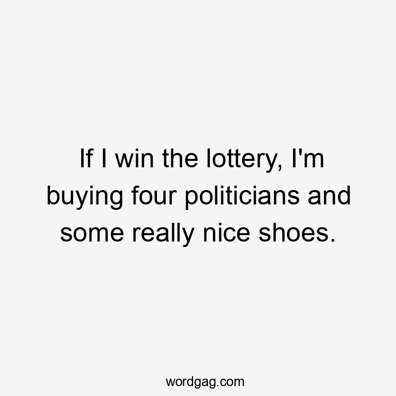 If I win the lottery, I'm buying four politicians and some really nice shoes.