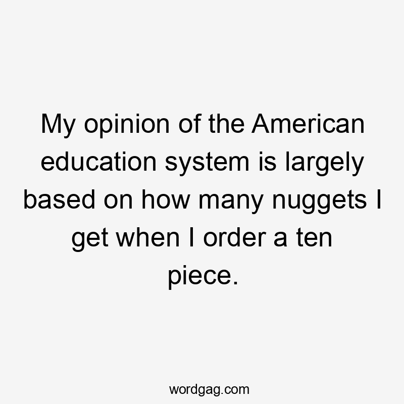 My opinion of the American education system is largely based on how many nuggets I get when I order a ten piece.