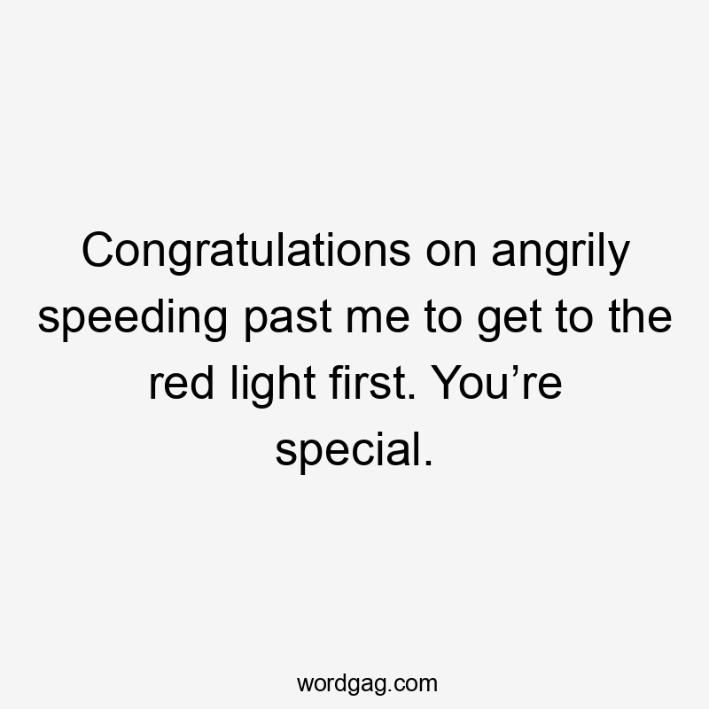 Congratulations on angrily speeding past me to get to the red light first. You’re special.