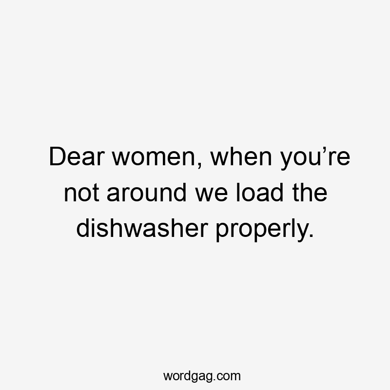 Dear women, when you’re not around we load the dishwasher properly.