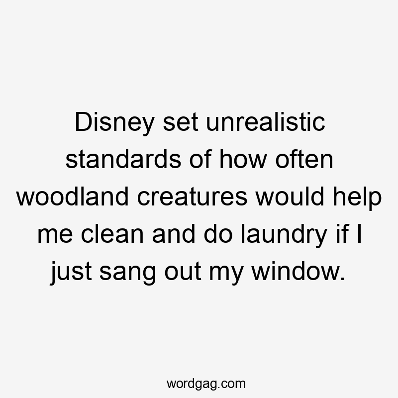 Disney set unrealistic standards of how often woodland creatures would help me clean and do laundry if I just sang out my window.