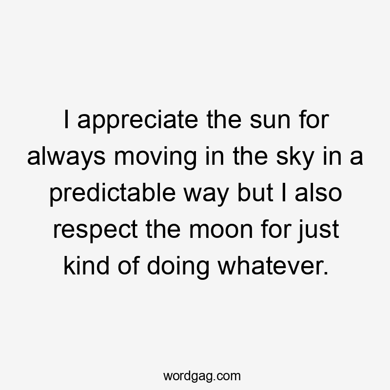 I appreciate the sun for always moving in the sky in a predictable way but I also respect the moon for just kind of doing whatever.