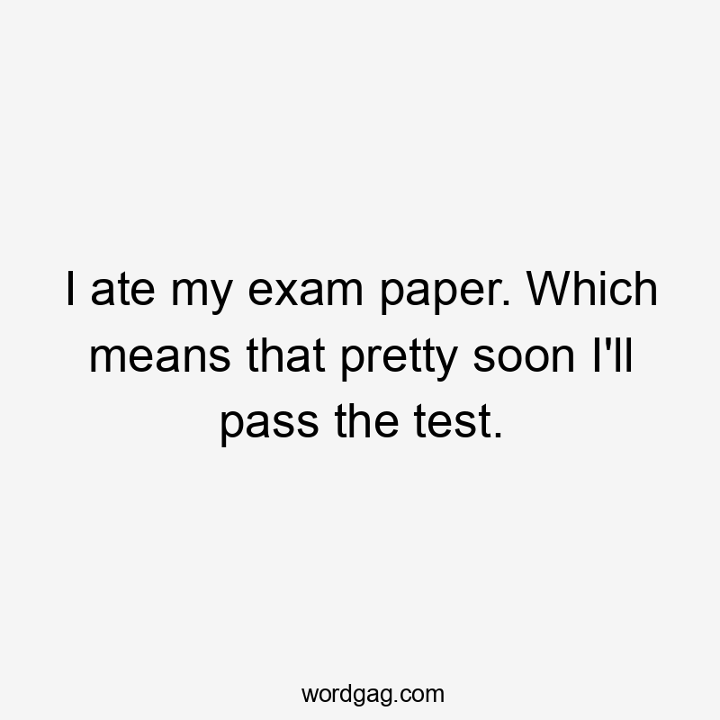 I ate my exam paper. Which means that pretty soon I'll pass the test.