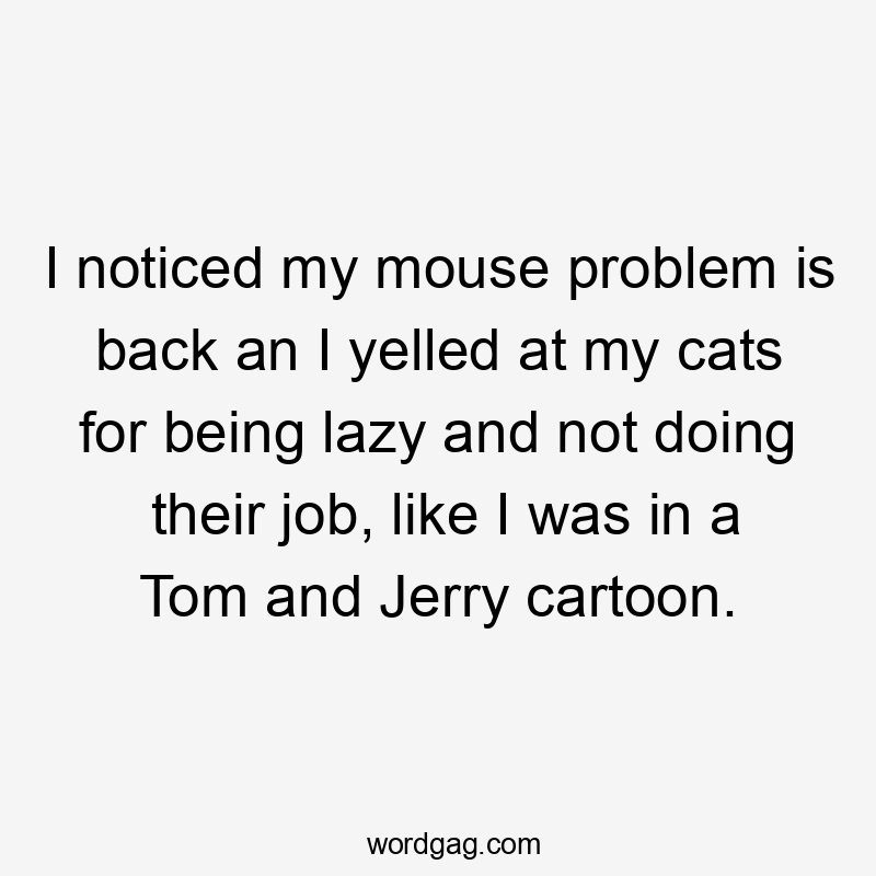 I noticed my mouse problem is back an I yelled at my cats for being lazy and not doing their job, like I was in a Tom and Jerry cartoon.