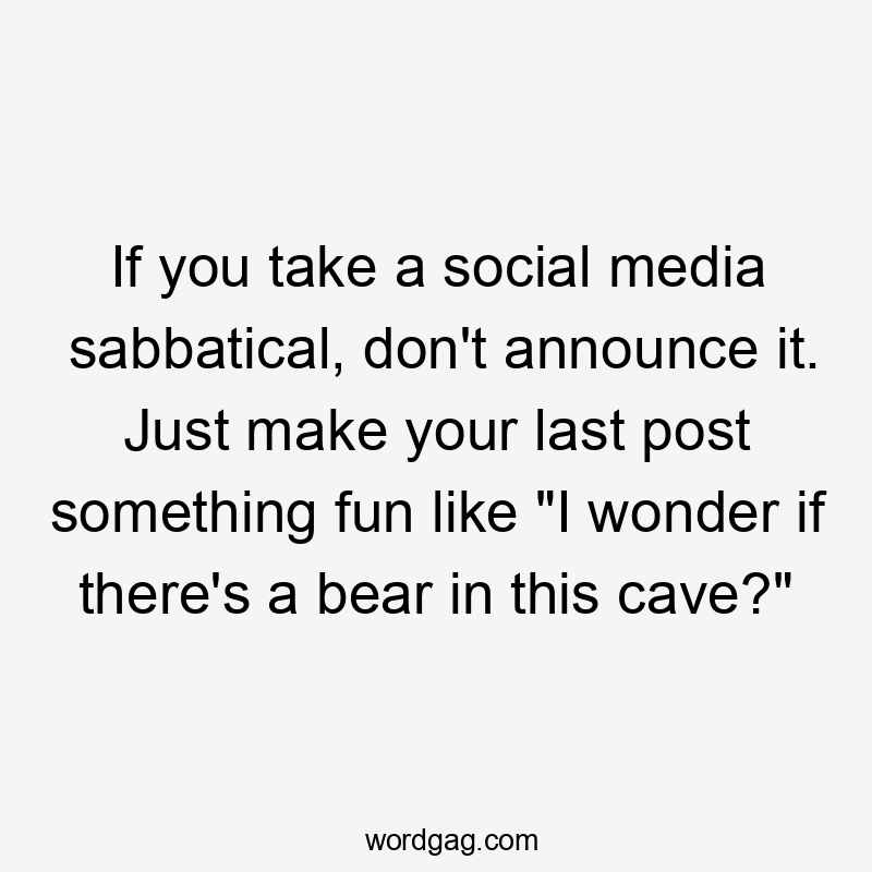 If you take a social media sabbatical, don't announce it. Just make your last post something fun like "I wonder if there's a bear in this cave?"