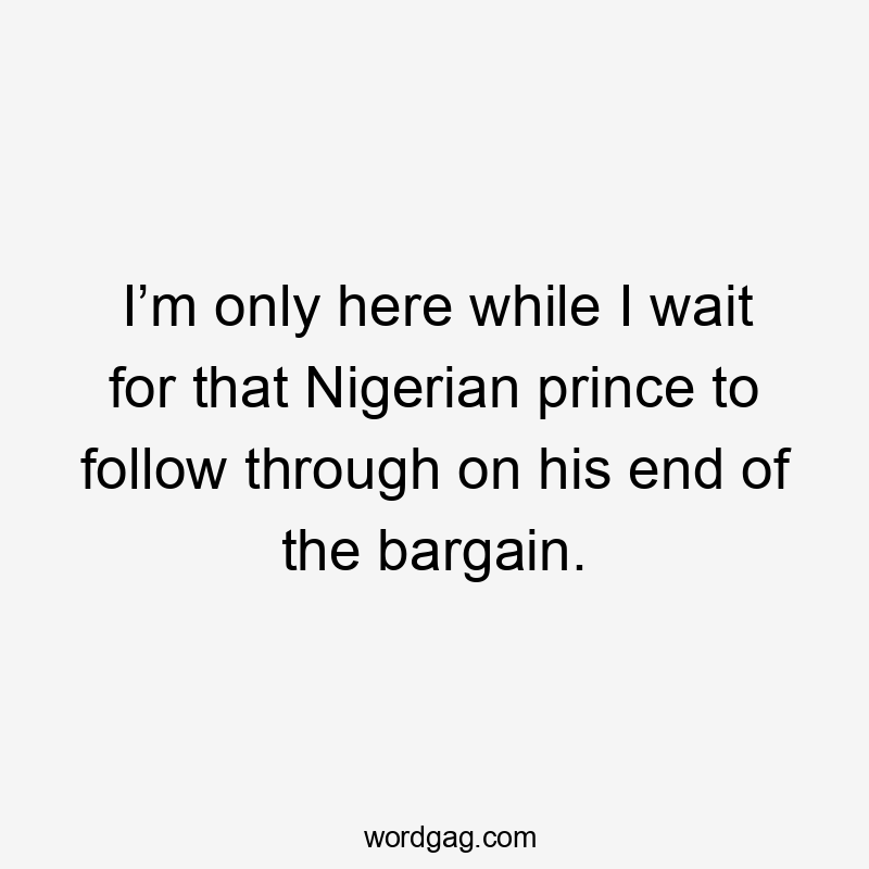 I’m only here while I wait for that Nigerian prince to follow through on his end of the bargain.