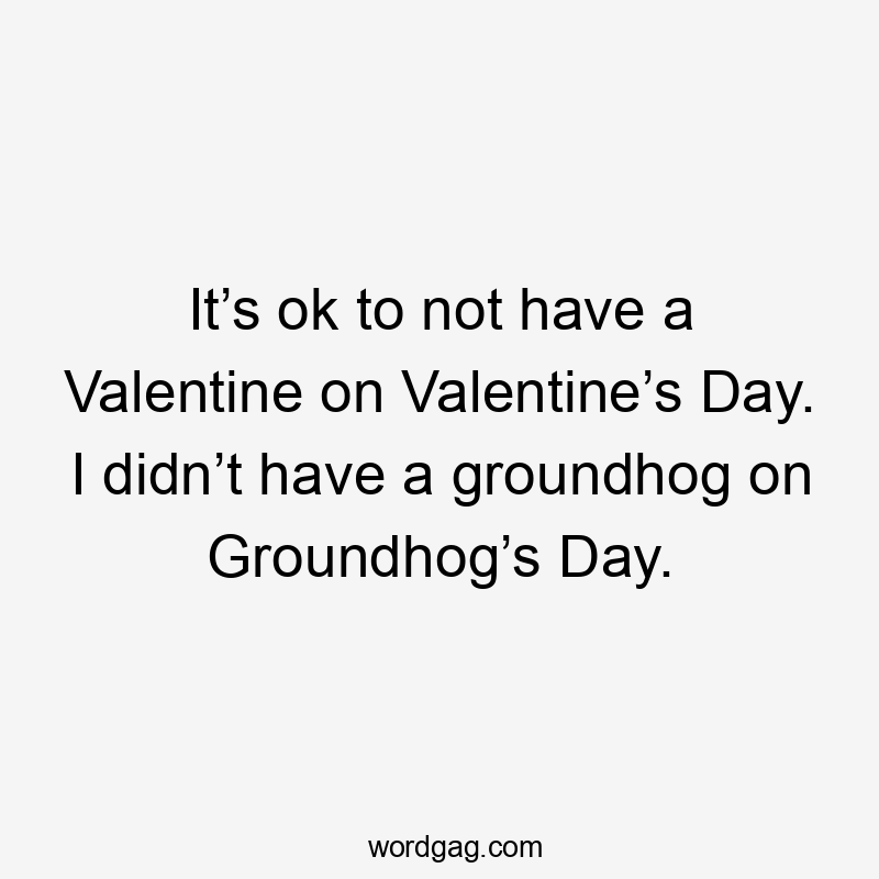 It’s ok to not have a Valentine on Valentine’s Day. I didn’t have a groundhog on Groundhog’s Day.