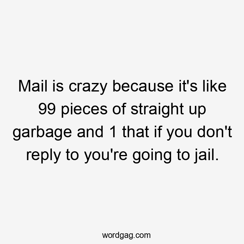 Mail is crazy because it's like 99 pieces of straight up garbage and 1 that if you don't reply to you're going to jail.