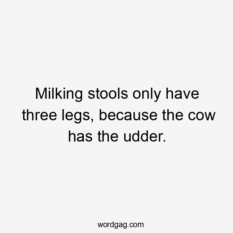 Milking stools only have three legs, because the cow has the udder.