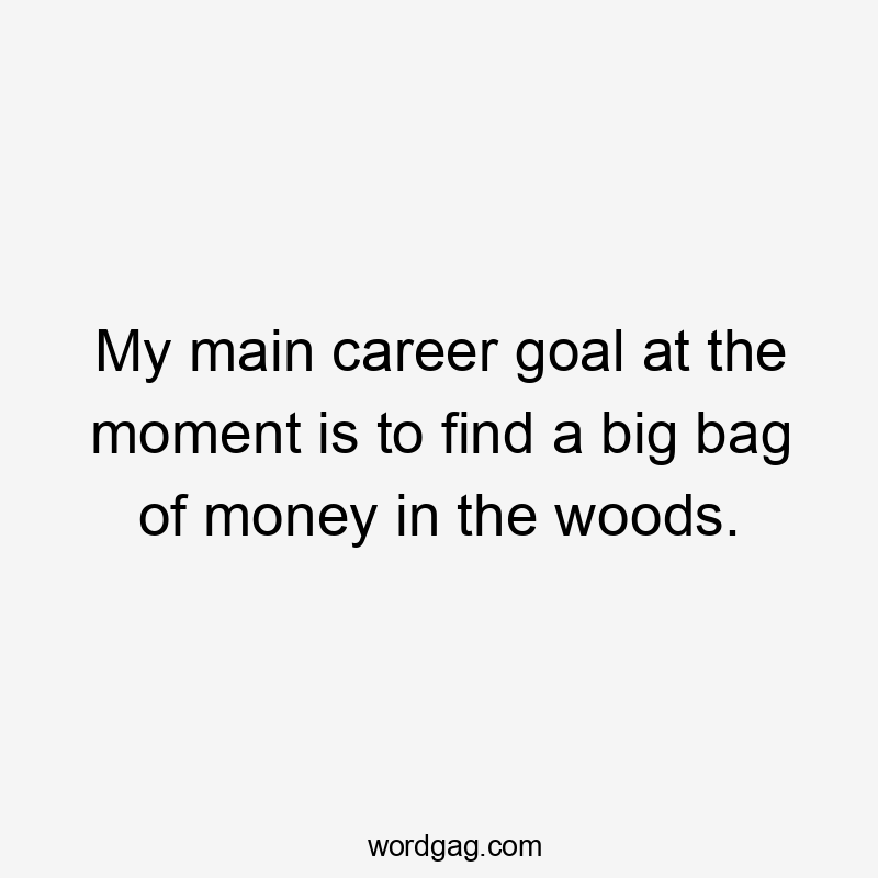 My main career goal at the moment is to find a big bag of money in the woods.