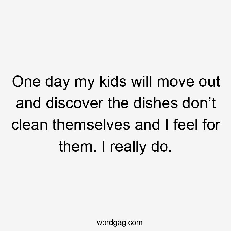 One day my kids will move out and discover the dishes don’t clean themselves and I feel for them. I really do.