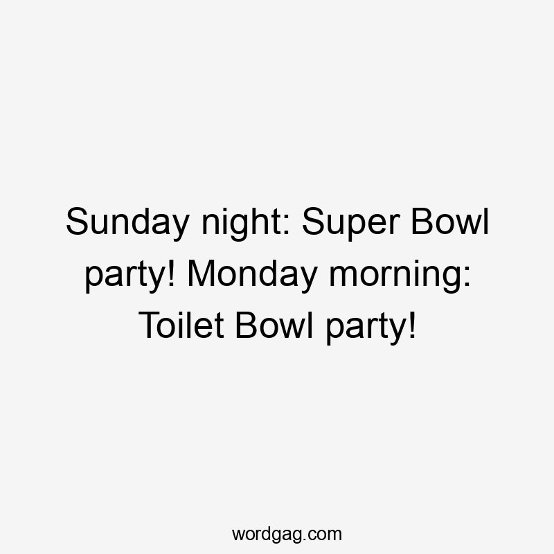 Sunday night: Super Bowl party! Monday morning: Toilet Bowl party!